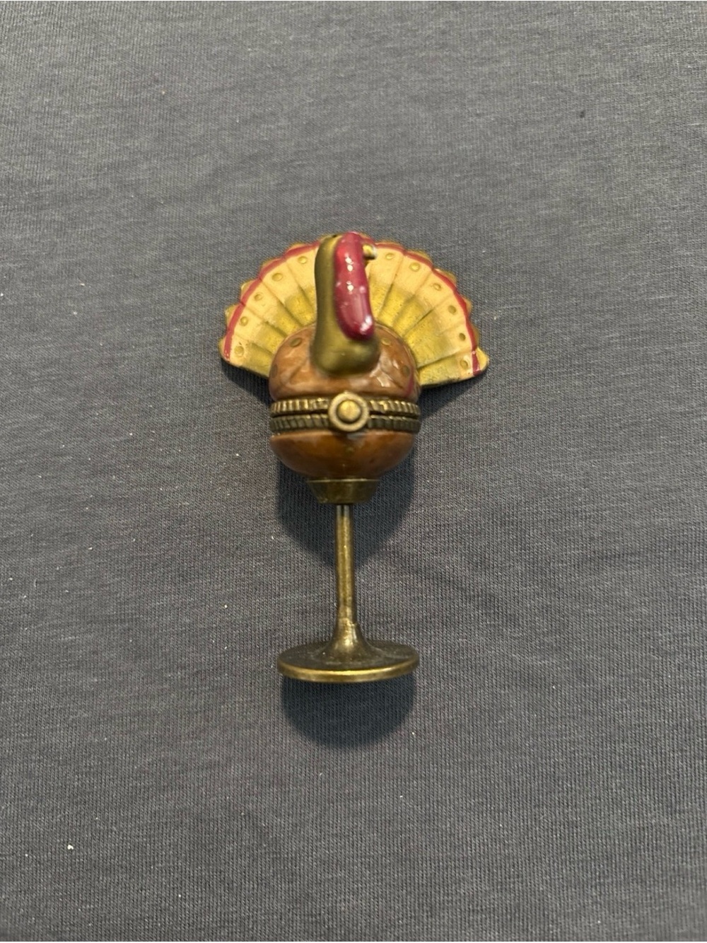 Vintage Brass Figural Turkey Decorative Finial - Brown & Yellow